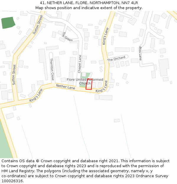 41, NETHER LANE, FLORE, NORTHAMPTON, NN7 4LR: Location map and indicative extent of plot