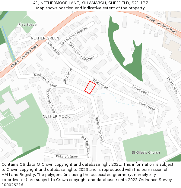 41, NETHERMOOR LANE, KILLAMARSH, SHEFFIELD, S21 1BZ: Location map and indicative extent of plot