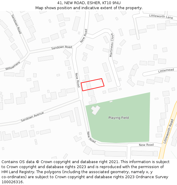 41, NEW ROAD, ESHER, KT10 9NU: Location map and indicative extent of plot