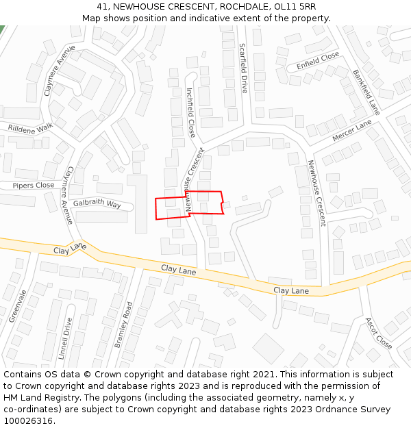 41, NEWHOUSE CRESCENT, ROCHDALE, OL11 5RR: Location map and indicative extent of plot