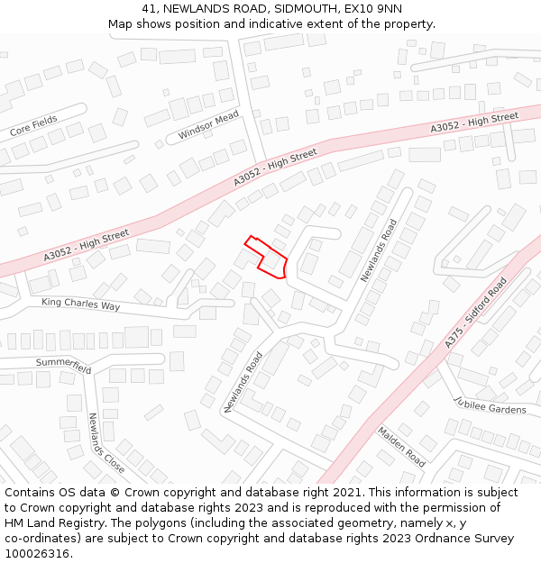 41, NEWLANDS ROAD, SIDMOUTH, EX10 9NN: Location map and indicative extent of plot