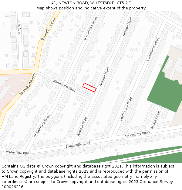 41, NEWTON ROAD, WHITSTABLE, CT5 2JD: Location map and indicative extent of plot