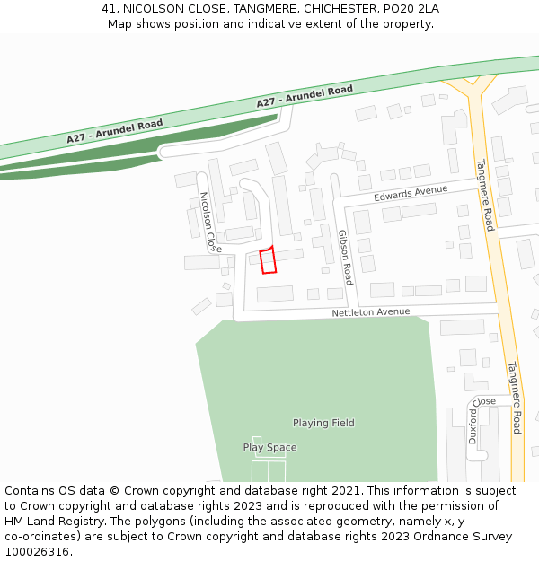 41, NICOLSON CLOSE, TANGMERE, CHICHESTER, PO20 2LA: Location map and indicative extent of plot