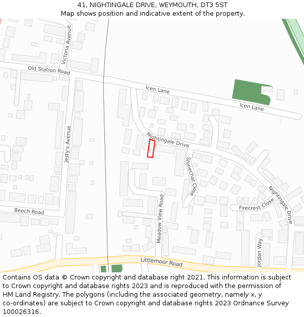 41, NIGHTINGALE DRIVE, WEYMOUTH, DT3 5ST: Location map and indicative extent of plot