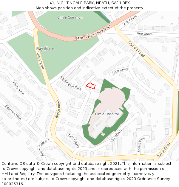 41, NIGHTINGALE PARK, NEATH, SA11 3RX: Location map and indicative extent of plot