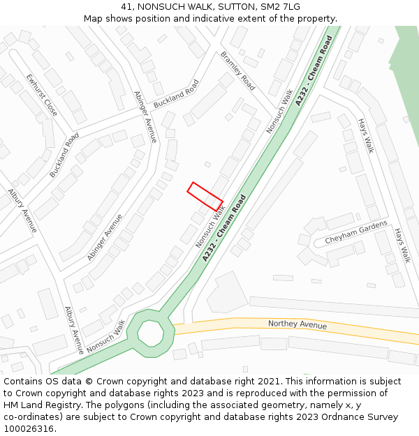 41, NONSUCH WALK, SUTTON, SM2 7LG: Location map and indicative extent of plot