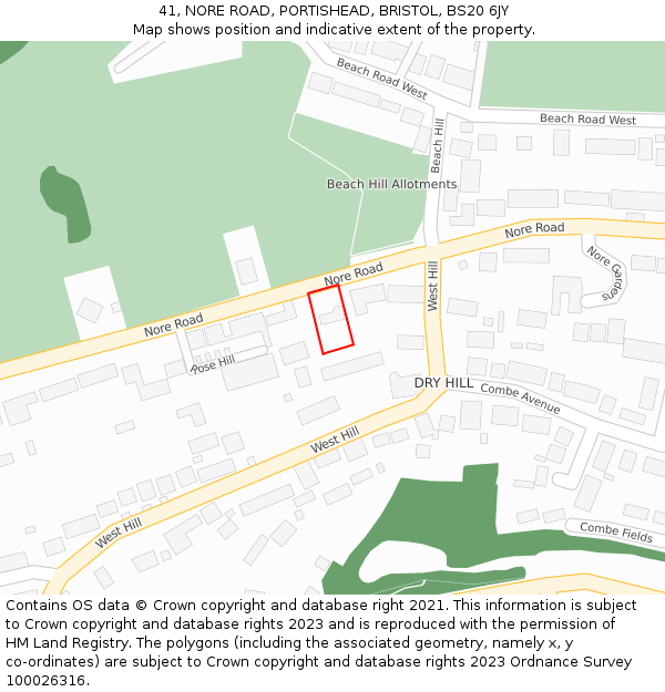 41, NORE ROAD, PORTISHEAD, BRISTOL, BS20 6JY: Location map and indicative extent of plot