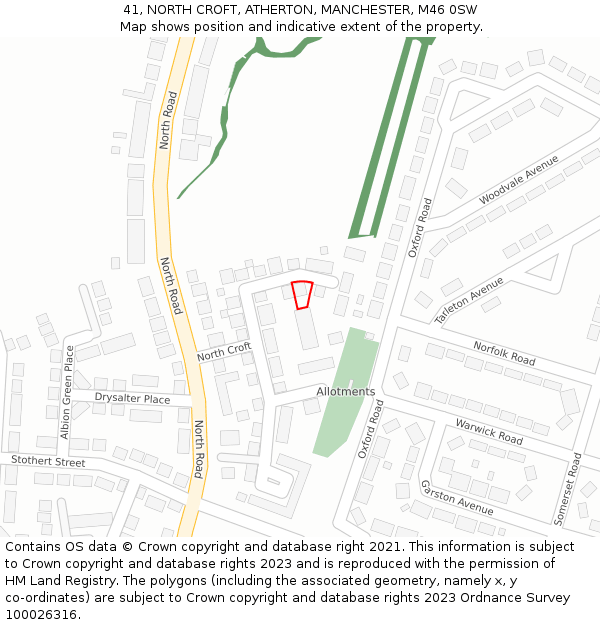 41, NORTH CROFT, ATHERTON, MANCHESTER, M46 0SW: Location map and indicative extent of plot