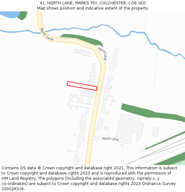 41, NORTH LANE, MARKS TEY, COLCHESTER, CO6 1EG: Location map and indicative extent of plot