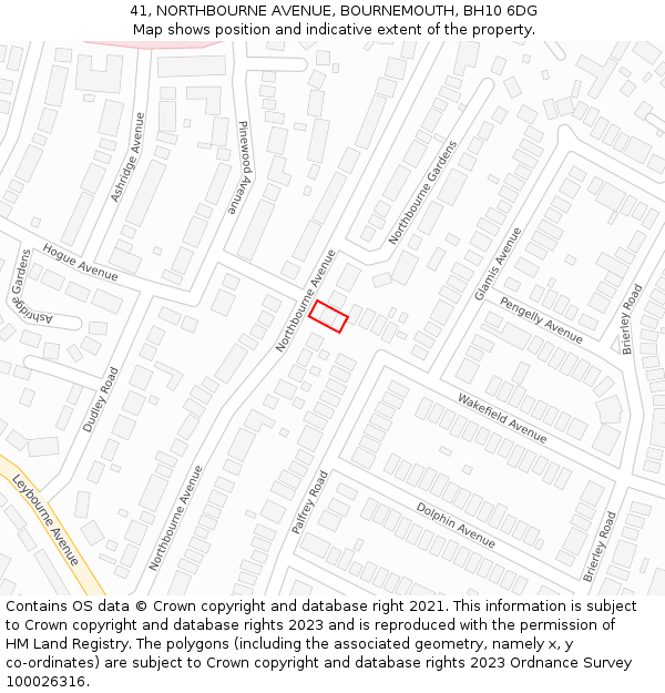 41, NORTHBOURNE AVENUE, BOURNEMOUTH, BH10 6DG: Location map and indicative extent of plot