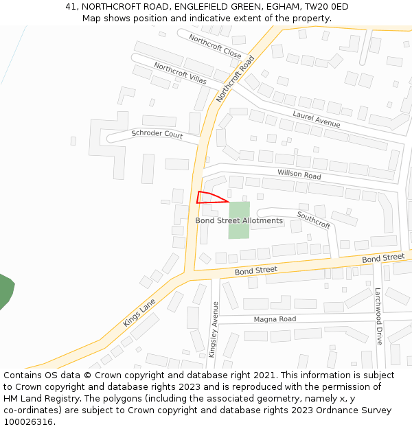41, NORTHCROFT ROAD, ENGLEFIELD GREEN, EGHAM, TW20 0ED: Location map and indicative extent of plot