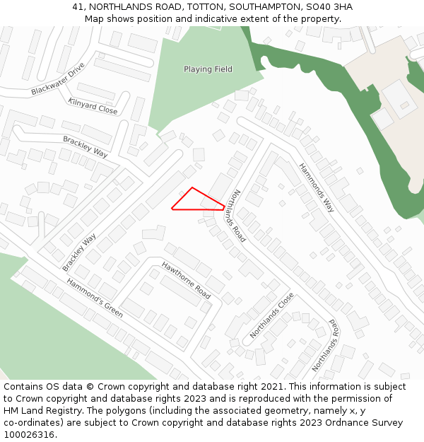 41, NORTHLANDS ROAD, TOTTON, SOUTHAMPTON, SO40 3HA: Location map and indicative extent of plot