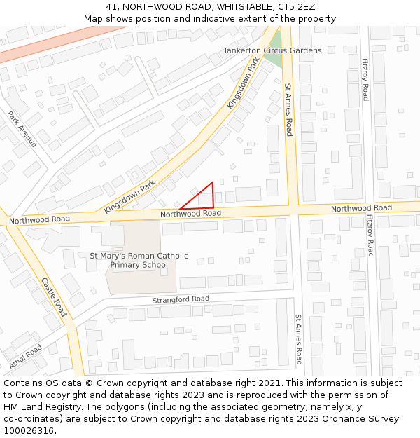 41, NORTHWOOD ROAD, WHITSTABLE, CT5 2EZ: Location map and indicative extent of plot