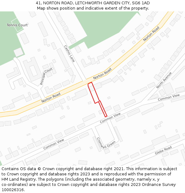 41, NORTON ROAD, LETCHWORTH GARDEN CITY, SG6 1AD: Location map and indicative extent of plot