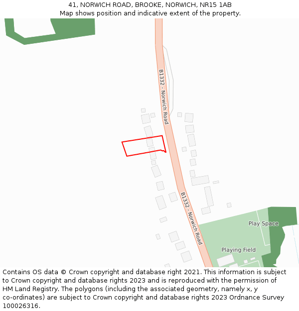 41, NORWICH ROAD, BROOKE, NORWICH, NR15 1AB: Location map and indicative extent of plot