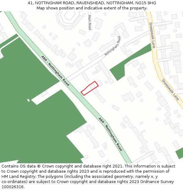 41, NOTTINGHAM ROAD, RAVENSHEAD, NOTTINGHAM, NG15 9HG: Location map and indicative extent of plot