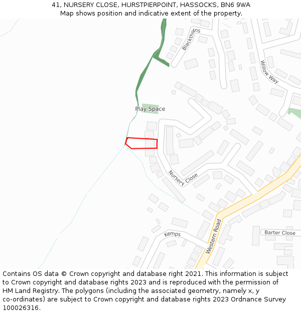 41, NURSERY CLOSE, HURSTPIERPOINT, HASSOCKS, BN6 9WA: Location map and indicative extent of plot