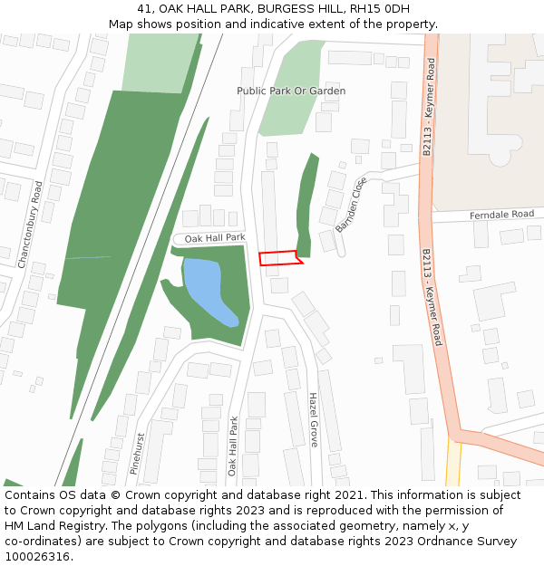 41, OAK HALL PARK, BURGESS HILL, RH15 0DH: Location map and indicative extent of plot