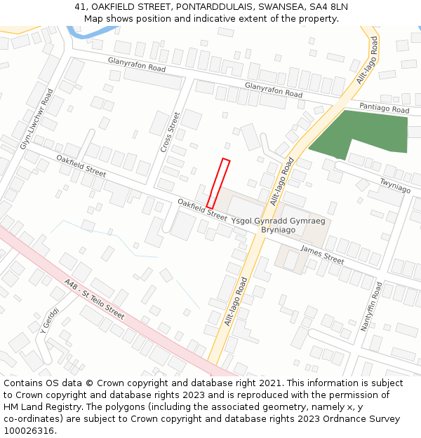 41, OAKFIELD STREET, PONTARDDULAIS, SWANSEA, SA4 8LN: Location map and indicative extent of plot