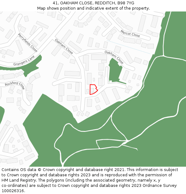 41, OAKHAM CLOSE, REDDITCH, B98 7YG: Location map and indicative extent of plot