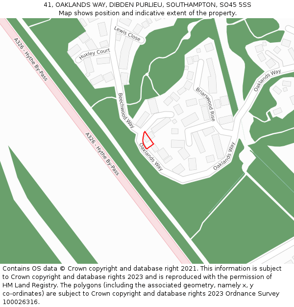 41, OAKLANDS WAY, DIBDEN PURLIEU, SOUTHAMPTON, SO45 5SS: Location map and indicative extent of plot