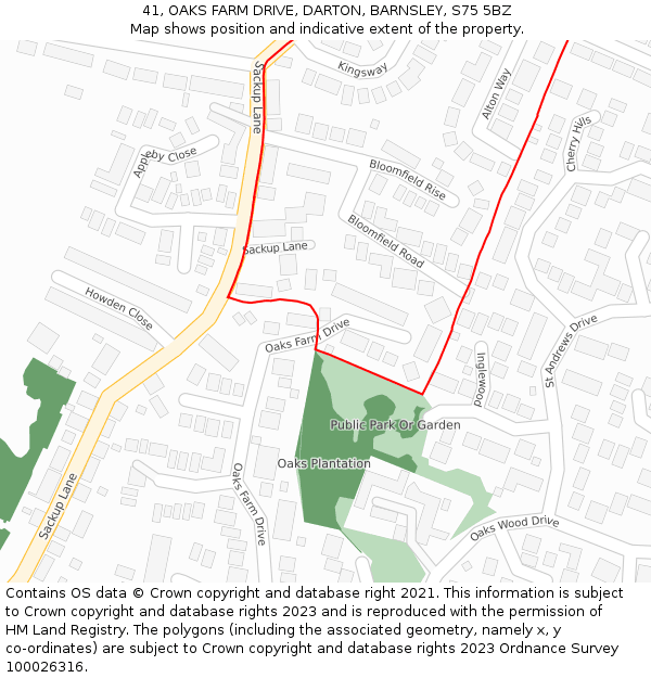 41, OAKS FARM DRIVE, DARTON, BARNSLEY, S75 5BZ: Location map and indicative extent of plot