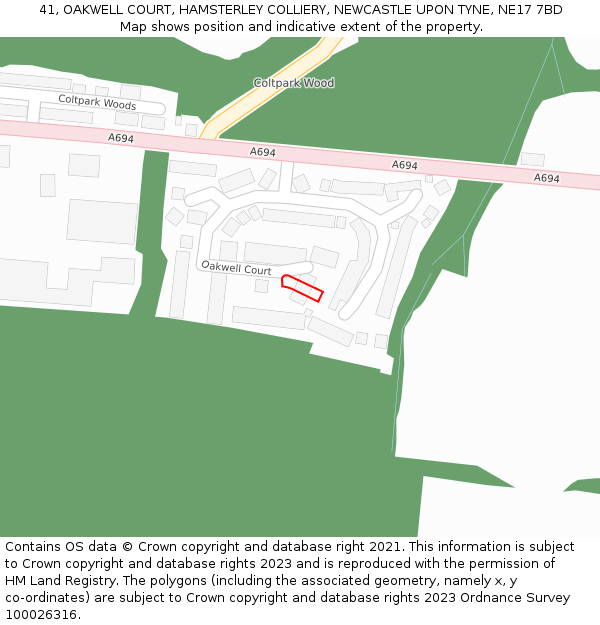 41, OAKWELL COURT, HAMSTERLEY COLLIERY, NEWCASTLE UPON TYNE, NE17 7BD: Location map and indicative extent of plot