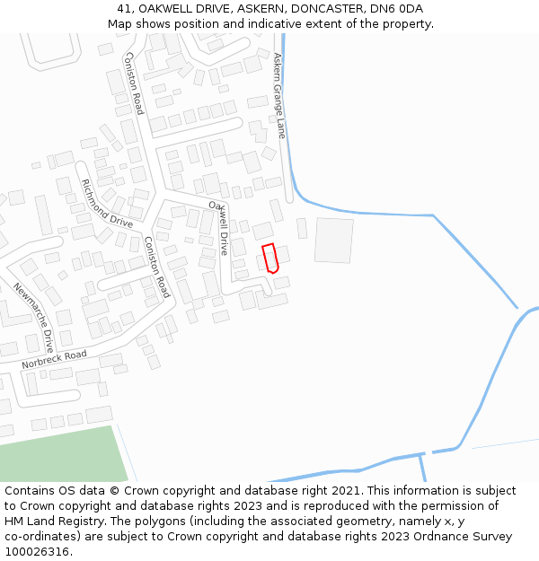 41, OAKWELL DRIVE, ASKERN, DONCASTER, DN6 0DA: Location map and indicative extent of plot