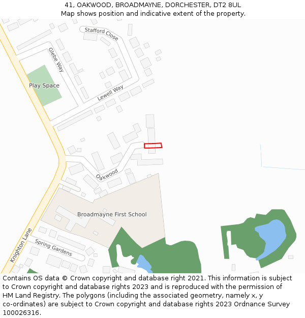 41, OAKWOOD, BROADMAYNE, DORCHESTER, DT2 8UL: Location map and indicative extent of plot