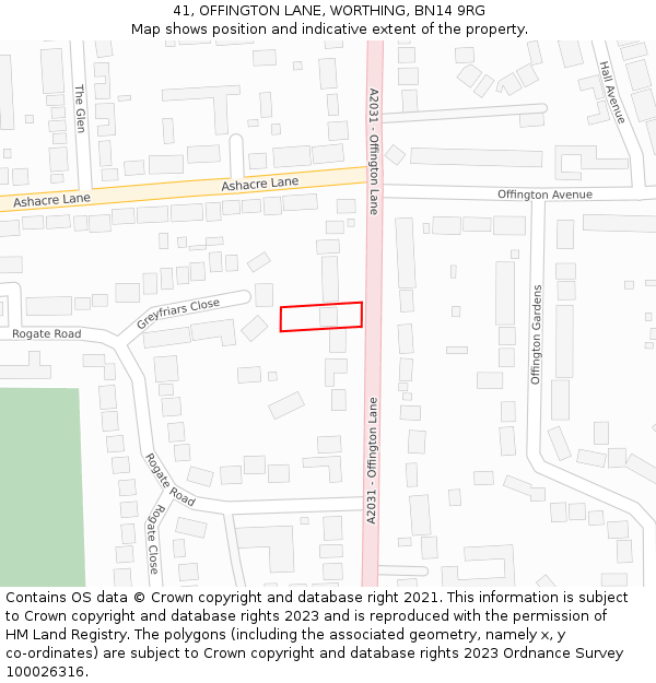 41, OFFINGTON LANE, WORTHING, BN14 9RG: Location map and indicative extent of plot