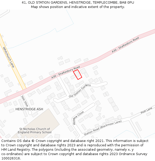 41, OLD STATION GARDENS, HENSTRIDGE, TEMPLECOMBE, BA8 0PU: Location map and indicative extent of plot