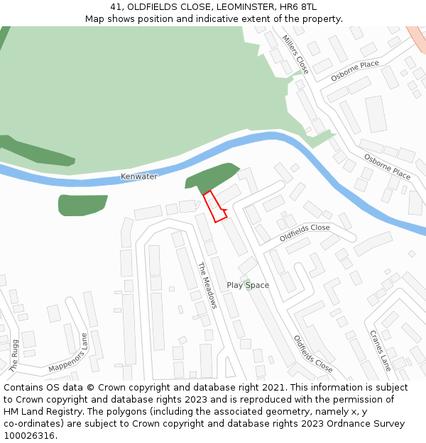 41, OLDFIELDS CLOSE, LEOMINSTER, HR6 8TL: Location map and indicative extent of plot