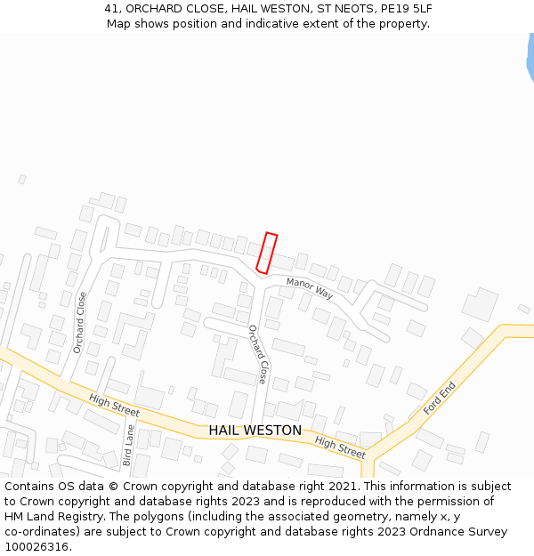 41, ORCHARD CLOSE, HAIL WESTON, ST NEOTS, PE19 5LF: Location map and indicative extent of plot