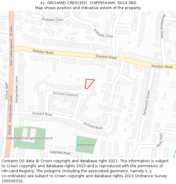 41, ORCHARD CRESCENT, CHIPPENHAM, SN14 0BG: Location map and indicative extent of plot