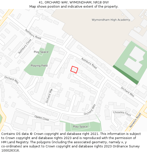 41, ORCHARD WAY, WYMONDHAM, NR18 0NY: Location map and indicative extent of plot