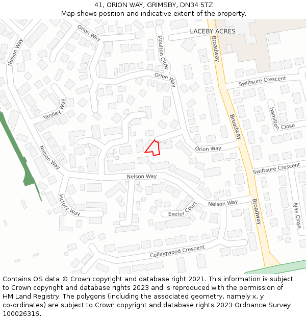 41, ORION WAY, GRIMSBY, DN34 5TZ: Location map and indicative extent of plot