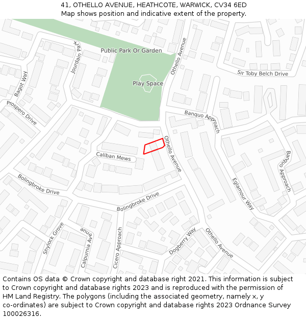 41, OTHELLO AVENUE, HEATHCOTE, WARWICK, CV34 6ED: Location map and indicative extent of plot