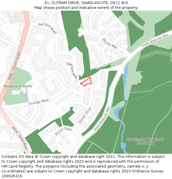 41, OUTRAM DRIVE, SWADLINCOTE, DE11 8LR: Location map and indicative extent of plot