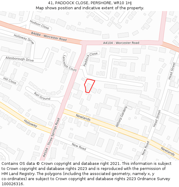 41, PADDOCK CLOSE, PERSHORE, WR10 1HJ: Location map and indicative extent of plot