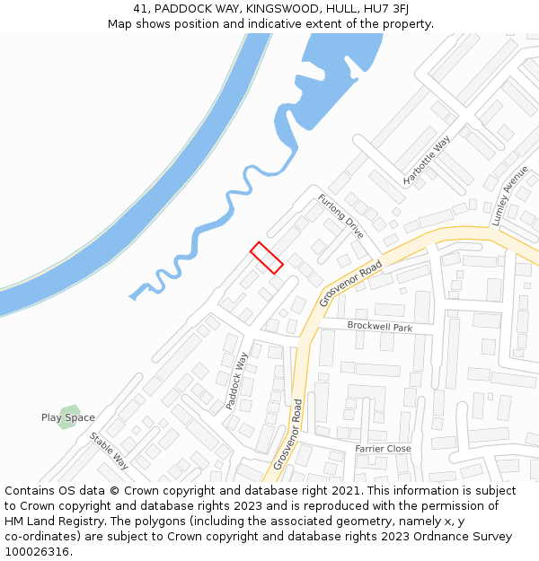 41, PADDOCK WAY, KINGSWOOD, HULL, HU7 3FJ: Location map and indicative extent of plot