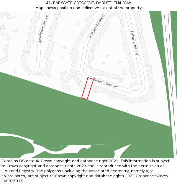 41, PARKGATE CRESCENT, BARNET, EN4 0NW: Location map and indicative extent of plot