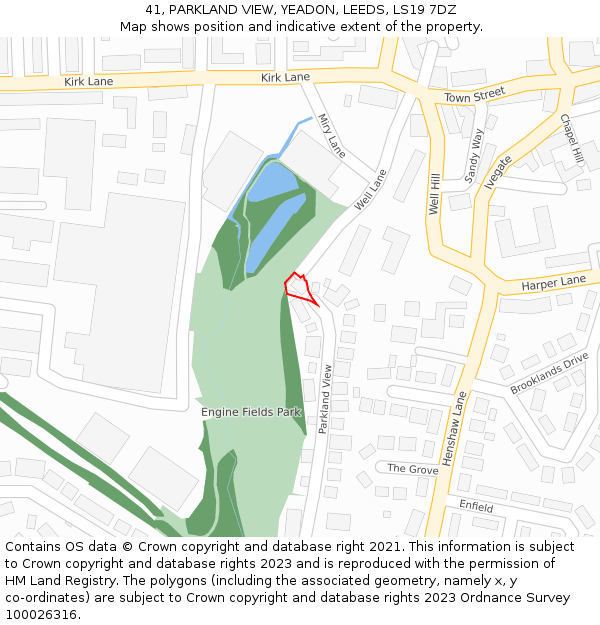 41, PARKLAND VIEW, YEADON, LEEDS, LS19 7DZ: Location map and indicative extent of plot