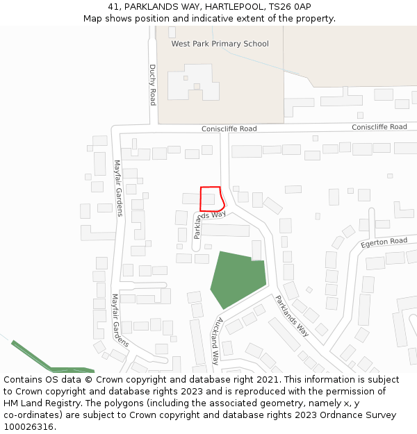 41, PARKLANDS WAY, HARTLEPOOL, TS26 0AP: Location map and indicative extent of plot