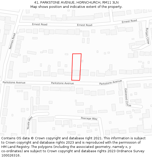 41, PARKSTONE AVENUE, HORNCHURCH, RM11 3LN: Location map and indicative extent of plot