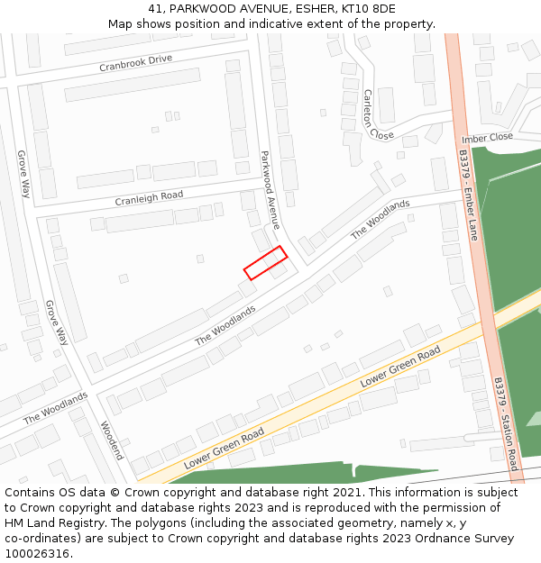 41, PARKWOOD AVENUE, ESHER, KT10 8DE: Location map and indicative extent of plot