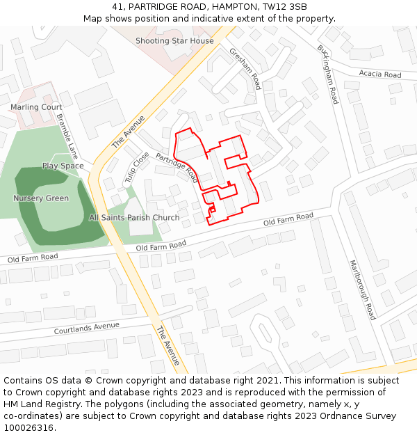 41, PARTRIDGE ROAD, HAMPTON, TW12 3SB: Location map and indicative extent of plot