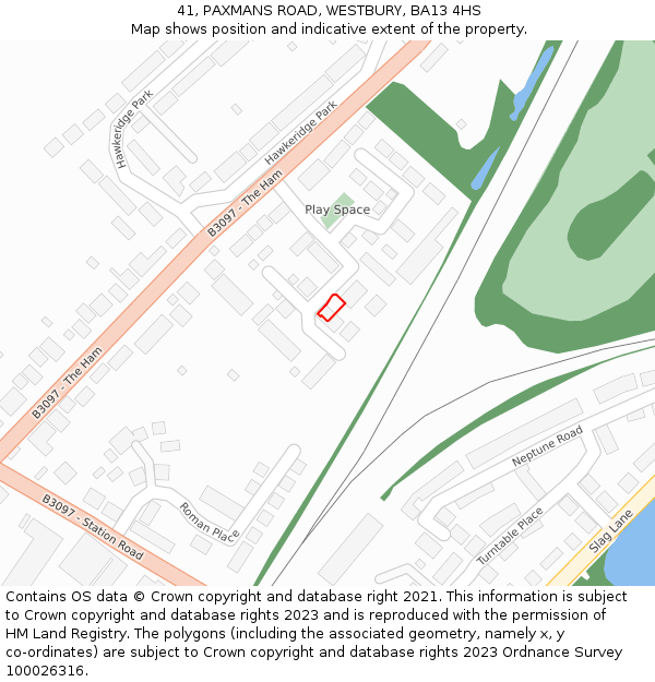 41, PAXMANS ROAD, WESTBURY, BA13 4HS: Location map and indicative extent of plot