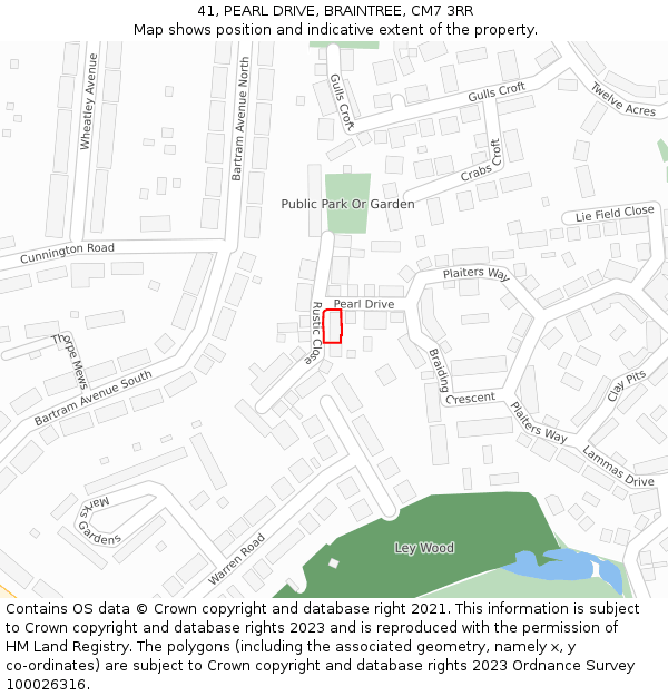 41, PEARL DRIVE, BRAINTREE, CM7 3RR: Location map and indicative extent of plot