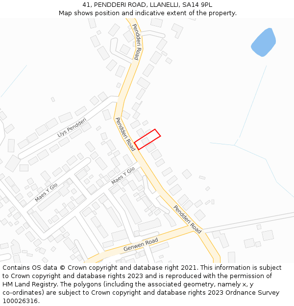 41, PENDDERI ROAD, LLANELLI, SA14 9PL: Location map and indicative extent of plot