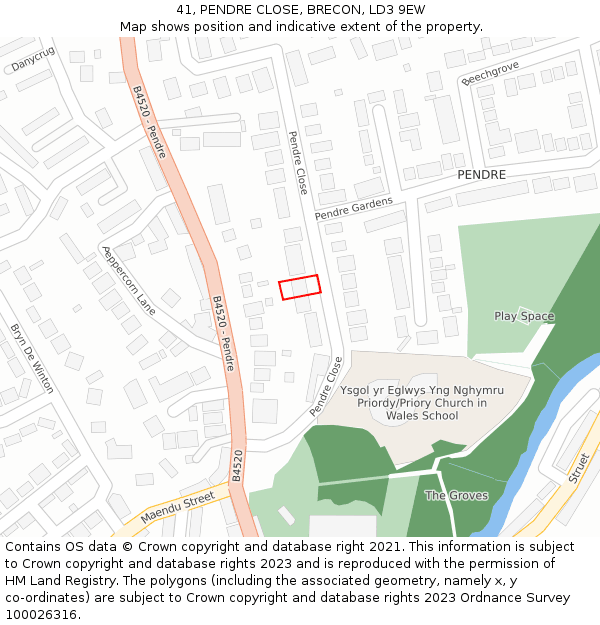 41, PENDRE CLOSE, BRECON, LD3 9EW: Location map and indicative extent of plot